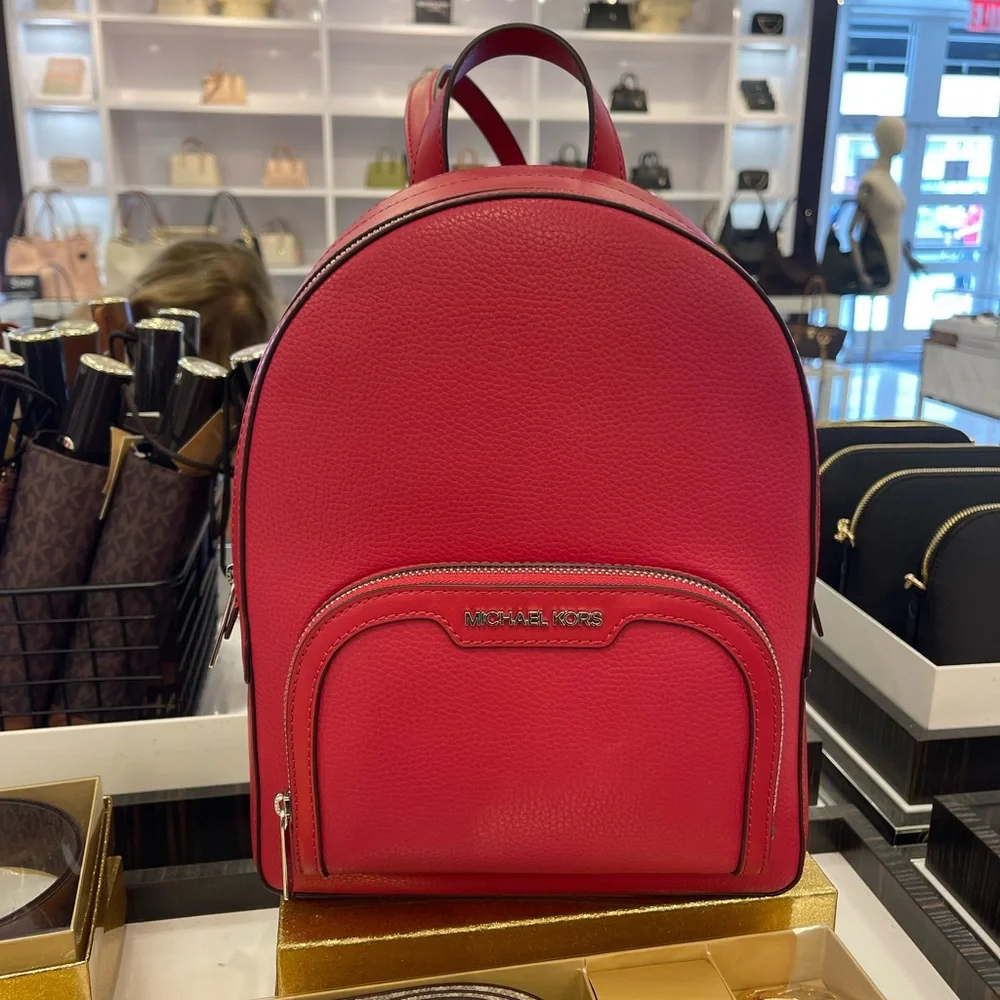 MICHAEL KORS Jaycee Md Zip Pocket Pebbled Leather Backpack Dark Raspberry NWT